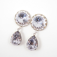 5/8 9/16 1/2 1 PAIR Smoky Mauve Silver Dangle Hanging Ear Plugs Gauges Tunnels or Studs Made With SWAROVSKI Elements - Thumbnail 2