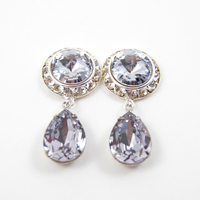 5/8 9/16 1/2 1 PAIR Smoky Mauve Silver Dangle Hanging Ear Plugs Gauges Tunnels or Studs Made With SWAROVSKI Elements - Thumbnail 3