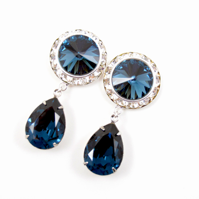 5/8 9/16 1/2 1 pair montana blue silver dangle hanging ear plugs gauges tunnels or studs made with swarovski elements