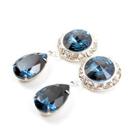 5/8 9/16 1/2 1 PAIR Montana Blue Silver Dangle Hanging Ear Plugs Gauges Tunnels or Studs Made With SWAROVSKI Elements - Thumbnail 1