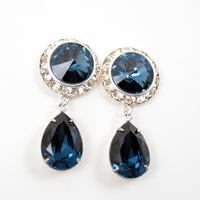 5/8 9/16 1/2 1 PAIR Montana Blue Silver Dangle Hanging Ear Plugs Gauges Tunnels or Studs Made With SWAROVSKI Elements - Thumbnail 3