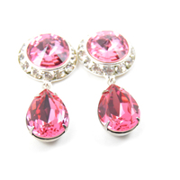 5/8 9/16 1/2 1 PAIR Rose Pink Silver Dangle Hanging Ear Plugs Gauges Tunnels or Studs Made With SWAROVSKI Elements - Thumbnail 3