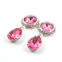 5/8 9/16 1/2 1 PAIR Rose Pink Silver Dangle Hanging Ear Plugs Gauges Tunnels or Studs Made With SWAROVSKI Elements - Thumbnail 2