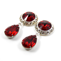 5/8 9/16 1/2 1 PAIR Siam Ruby Red Silver Dangle Hanging Ear Plugs Gauges Tunnels or Studs Made With SWAROVSKI Elements - Thumbnail 2