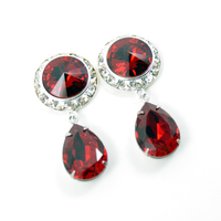 5/8 9/16 1/2 1 PAIR Siam Ruby Red Silver Dangle Hanging Ear Plugs Gauges Tunnels or Studs Made With SWAROVSKI Elements - Thumbnail 1