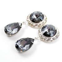 5/8 9/16 1/2 1 PAIR Crystal Night Silver Dangle Hanging Ear Plugs Gauges Tunnels or Studs Made With SWAROVSKI Elements - Thumbnail 1