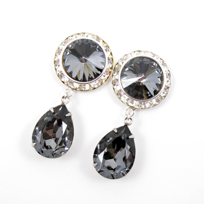 5/8 9/16 1/2 1 pair crystal night silver dangle hanging ear plugs gauges tunnels or studs made with swarovski elements