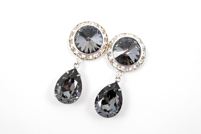 5/8 9/16 1/2 1 PAIR Crystal Night Silver Dangle Hanging Ear Plugs Gauges Tunnels or Studs Made With SWAROVSKI Elements