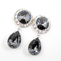 5/8 9/16 1/2 1 PAIR Crystal Night Silver Dangle Hanging Ear Plugs Gauges Tunnels or Studs Made With SWAROVSKI Elements - Thumbnail 3