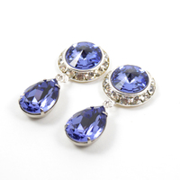 5/8 9/16 1/2 Tanzanite Silver Dangle Hanging Ear Plugs Gauges Tunnels or Studs Made With SWAROVSKI Elements - Thumbnail 1