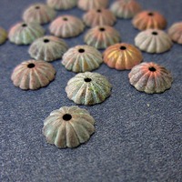 Fluted Bead Caps, Green and Rust Hand Patinated, 20 pcs: Sea Urchin Caps - Thumbnail 2