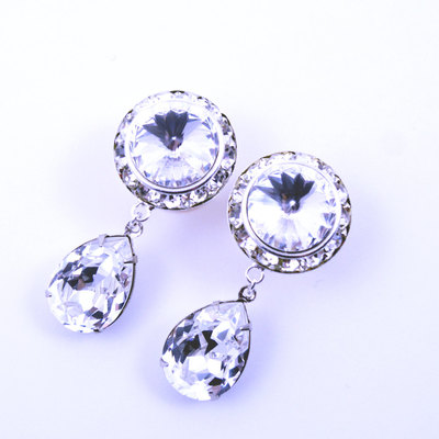 5/8 9/16 1/2 1 pair clear crystal silver dangle hanging ear plugs gauges tunnels or studs made with swarovski elements
