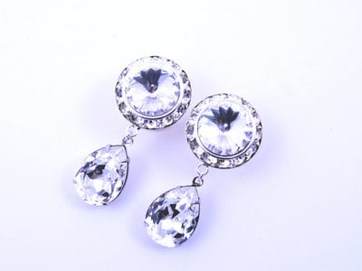 5/8 9/16 1/2 1 PAIR Clear Crystal Silver Dangle Hanging Ear Plugs Gauges Tunnels or Studs Made With SWAROVSKI Elements