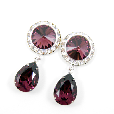 5/8 9/16 1/2 amethyst silver dangle hanging ear plugs gauges tunnels or studs made with swarovski elements