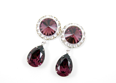 5/8 9/16 1/2 Amethyst Silver Dangle Hanging Ear Plugs Gauges Tunnels or Studs Made With SWAROVSKI Elements