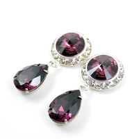 5/8 9/16 1/2 Amethyst Silver Dangle Hanging Ear Plugs Gauges Tunnels or Studs Made With SWAROVSKI Elements - Thumbnail 1