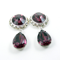 5/8 9/16 1/2 Amethyst Silver Dangle Hanging Ear Plugs Gauges Tunnels or Studs Made With SWAROVSKI Elements - Thumbnail 2