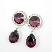 5/8 9/16 1/2 Amethyst Silver Dangle Hanging Ear Plugs Gauges Tunnels or Studs Made With SWAROVSKI Elements - Thumbnail 3