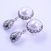 5/8 9/16 1/2 1 PAIR White Pearl Silver Dangle Plugs Gauges Tunnels or Studs Silver Filigree Drop Clear - Thumbnail 1
