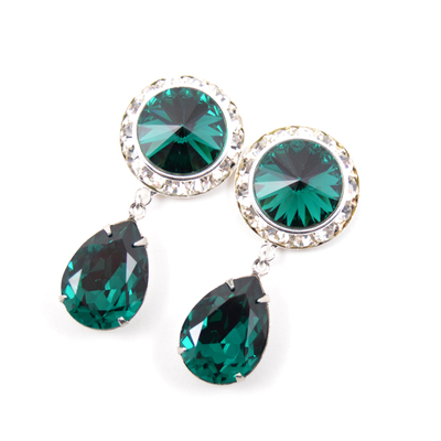 5/8 9/16 1/2 1 pair emerald silver dangle hanging ear plugs gauges tunnels or studs made with swarovski elements