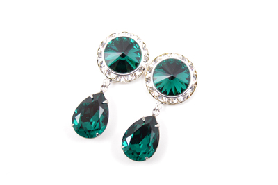 5/8 9/16 1/2 1 PAIR Emerald Silver Dangle Hanging Ear Plugs Gauges Tunnels or Studs Made With SWAROVSKI Elements