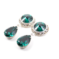 5/8 9/16 1/2 1 PAIR Emerald Silver Dangle Hanging Ear Plugs Gauges Tunnels or Studs Made With SWAROVSKI Elements - Thumbnail 1