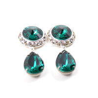 5/8 9/16 1/2 1 PAIR Emerald Silver Dangle Hanging Ear Plugs Gauges Tunnels or Studs Made With SWAROVSKI Elements - Thumbnail 2