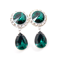 5/8 9/16 1/2 1 PAIR Emerald Silver Dangle Hanging Ear Plugs Gauges Tunnels or Studs Made With SWAROVSKI Elements - Thumbnail 3