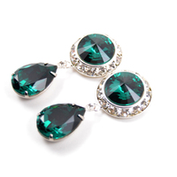 5/8 9/16 1/2 1 PAIR Emerald Silver Dangle Hanging Ear Plugs Gauges Tunnels or Studs Made With SWAROVSKI Elements - Thumbnail 4