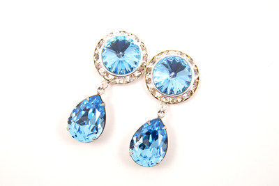 5/8 9/16 1/2 1 PAIR Aquamarine Silver Dangle Hanging Ear Plugs Gauges Tunnels or Studs Made With SWAROVSKI Elements