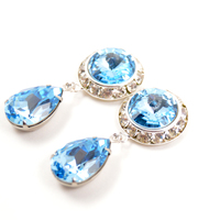 5/8 9/16 1/2 1 PAIR Aquamarine Silver Dangle Hanging Ear Plugs Gauges Tunnels or Studs Made With SWAROVSKI Elements - Thumbnail 1