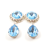 5/8 9/16 1/2 1 PAIR Aquamarine Silver Dangle Hanging Ear Plugs Gauges Tunnels or Studs Made With SWAROVSKI Elements - Thumbnail 2