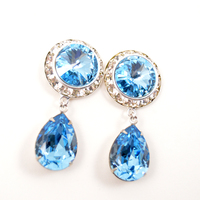 5/8 9/16 1/2 1 PAIR Aquamarine Silver Dangle Hanging Ear Plugs Gauges Tunnels or Studs Made With SWAROVSKI Elements - Thumbnail 3