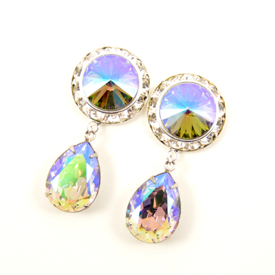 5/8 9/16 1/2 1 pair crystal paradise shine silver dangle hanging ear plugs gauges tunnels made with swarovski elements