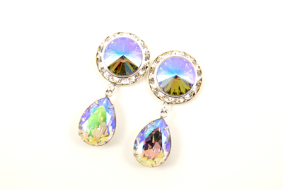 5/8 9/16 1/2 1 PAIR Crystal Paradise Shine Silver Dangle Hanging Ear Plugs Gauges Tunnels Made With SWAROVSKI Elements