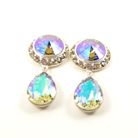 5/8 9/16 1/2 1 PAIR Crystal Paradise Shine Silver Dangle Hanging Ear Plugs Gauges Tunnels Made With SWAROVSKI Elements - Thumbnail 1