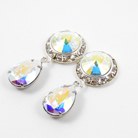 5/8 9/16 1/2 AB Crystal Silver Ear Dangle Plugs Gauges Tunnels or Studs Made With SWAROVSKI Elements  - Thumbnail 1