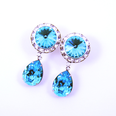 5/8 9/16 1/2 1 pair mint green light turquoise silver dangle hanging ear plugs gauges tunnels made w/ swarovski elements