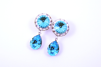 5/8 9/16 1/2 1 PAIR Mint Green Light Turquoise Silver Dangle Hanging Ear Plugs Gauges Tunnels Made W/ SWAROVSKI Elements