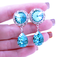 5/8 9/16 1/2 1 PAIR Mint Green Light Turquoise Silver Dangle Hanging Ear Plugs Gauges Tunnels Made W/ SWAROVSKI Elements - Thumbnail 2