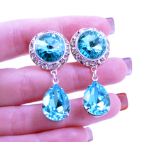 5/8 9/16 1/2 1 PAIR Mint Green Light Turquoise Silver Dangle Hanging Ear Plugs Gauges Tunnels Made W/ SWAROVSKI Elements - Thumbnail 4