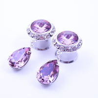 5/8 9/16 1/2 Antique Pink Crystal Silver Ear Dangle Plugs Gauges Tunnels or Studs Made With SWAROVSKI Elements - Thumbnail 3