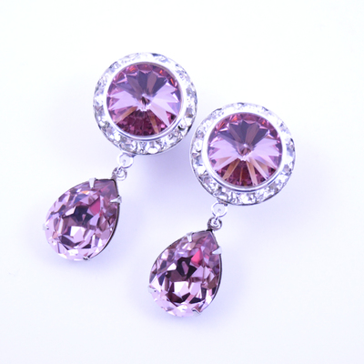 5/8 9/16 1/2 antique pink crystal silver ear dangle plugs gauges tunnels or studs made with swarovski elements