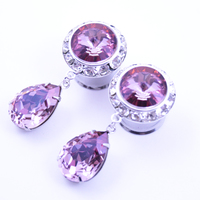 5/8 9/16 1/2 Antique Pink Crystal Silver Ear Dangle Plugs Gauges Tunnels or Studs Made With SWAROVSKI Elements - Thumbnail 1