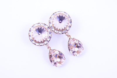 5/8 9/16 1/2 Light Silk and Gold Dangle Hanging Ear Plugs Gauges Tunnels or Studs Made With SWAROVSKI Elements