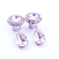 5/8 9/16 1/2 Light Silk and Gold Dangle Hanging Ear Plugs Gauges Tunnels or Studs Made With SWAROVSKI Elements - Thumbnail 1