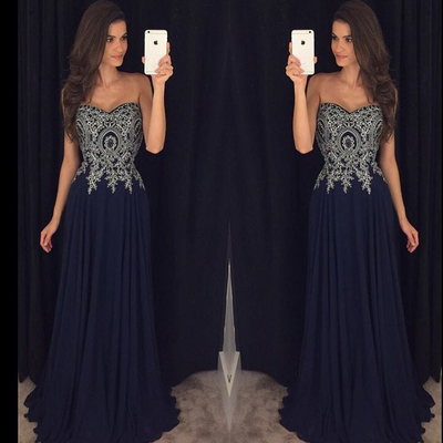 Sweetheart neck black chiffon prom dresses silver lace appliqued formal dresses pst0681