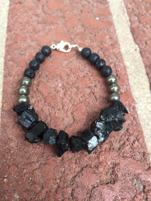 Black Tourmaline, Pyrite and Lava Rocks Bracelet - Black Tourmaline - Pyrite - Lava Rocks - Grounding Bracelet - Protection Bracelet