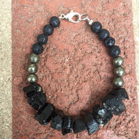 Black Tourmaline, Pyrite and Lava Rocks Bracelet - Black Tourmaline - Pyrite - Lava Rocks - Grounding Bracelet - Protection Bracelet - Thumbnail 1