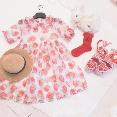Sweet strawberry yarn flowers smock dress